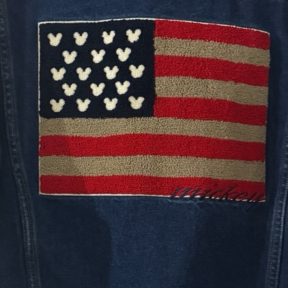 Vintage Mickey Inc Denim Jacket USA Flag Mickey Mouse Ears Patch Large Disney - Picture 7 of 7